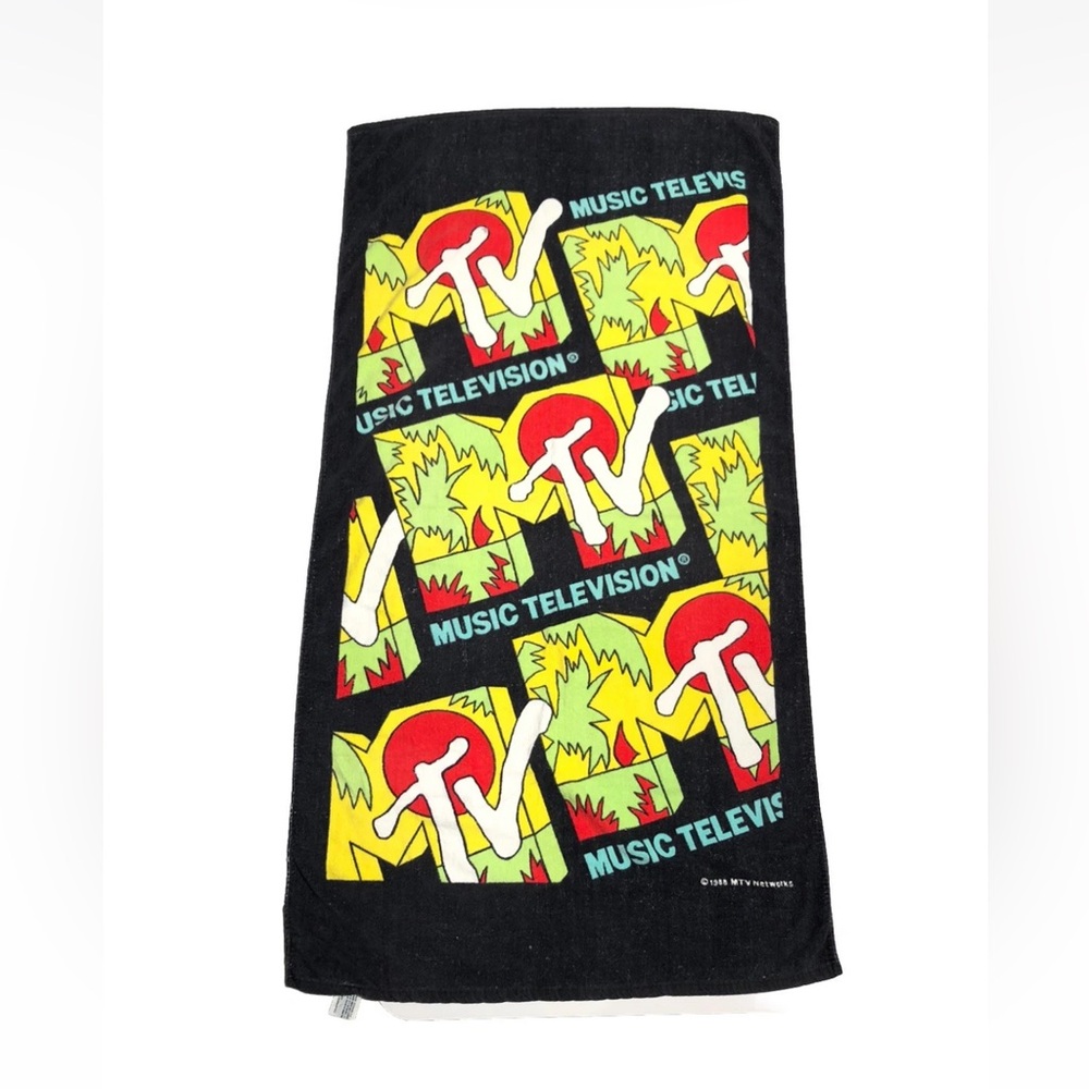 Vintage 1988 MTV Viacom International Music Television Beach Towel Logo